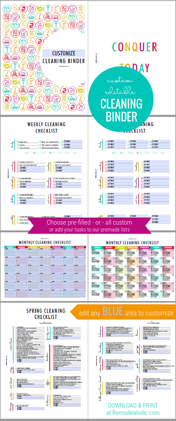 DIY Cleaning Binder Printable + Editable Cleaning Calendars | Remodelaholic