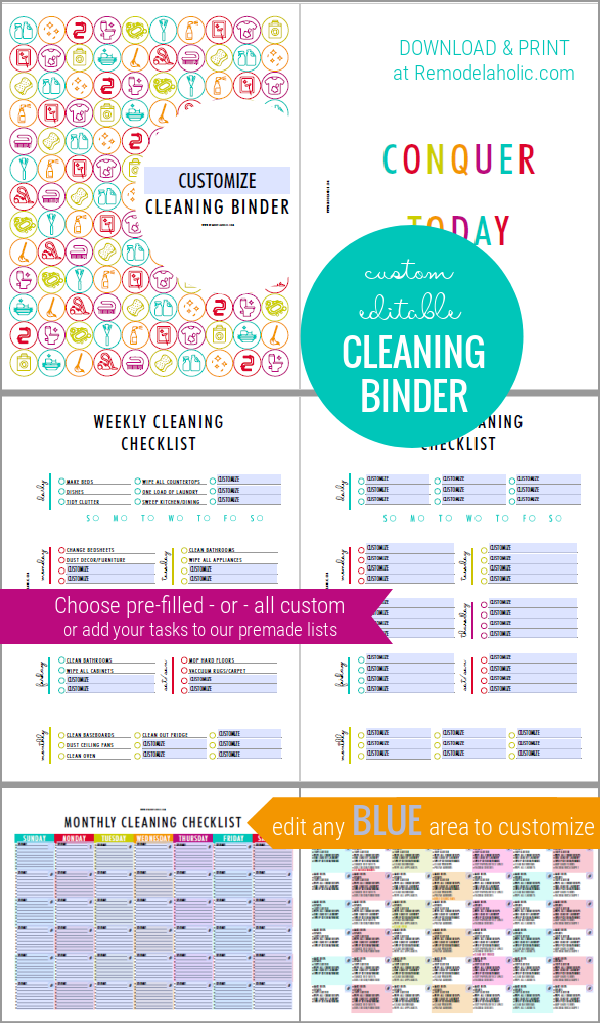 DIY Cleaning Binder Printable + Editable Cleaning Calendars | Remodelaholic