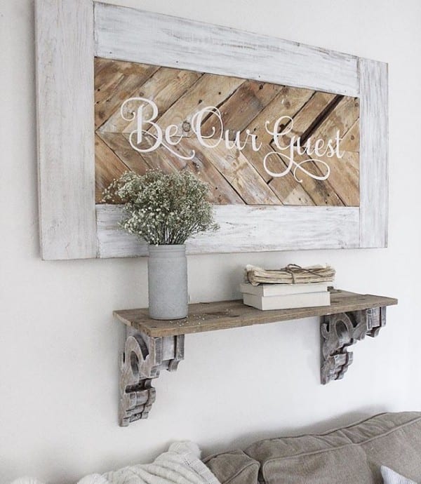 Rustic Wooden Herringbone Sign With Vinyl Decal, Rustic Shelf With Vintage Corbels, Image Source Unknown