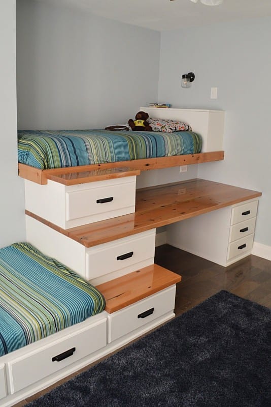 Shared Boys Room With Two Beds, Loft Bed Over Desk, The Vanderveen House