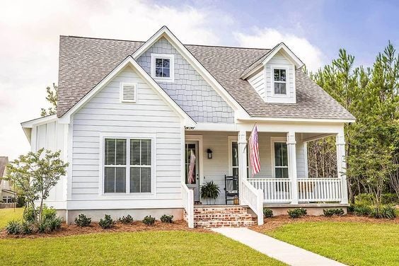 Plain to Pretty Curb Appeal Inspiration | Adding a Porch and Shutters #remodelaholic #curbappeal #virtualmakeover