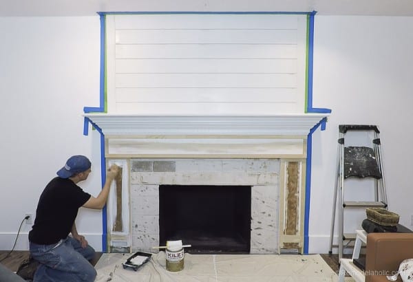 DIY Fireplace Makeover Fireplace Mantel Prime And Paint 1 (8)
