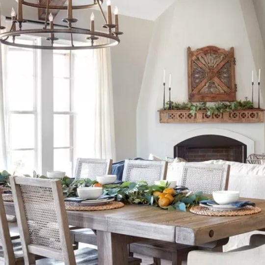 Wooden Table With White Walls, Green Tablescape