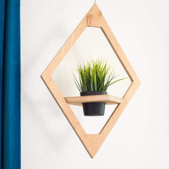 DIY West Elm Modern Hanging Planter Knock Off, Image Of Wooden Diamon Planter With Green Plant In Center