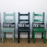 Painting Furniture Tis For Using 5 Different Types Of Paint, Photo Of 5 Chairs All Different Colors With The Type Of Paint Shown On Each