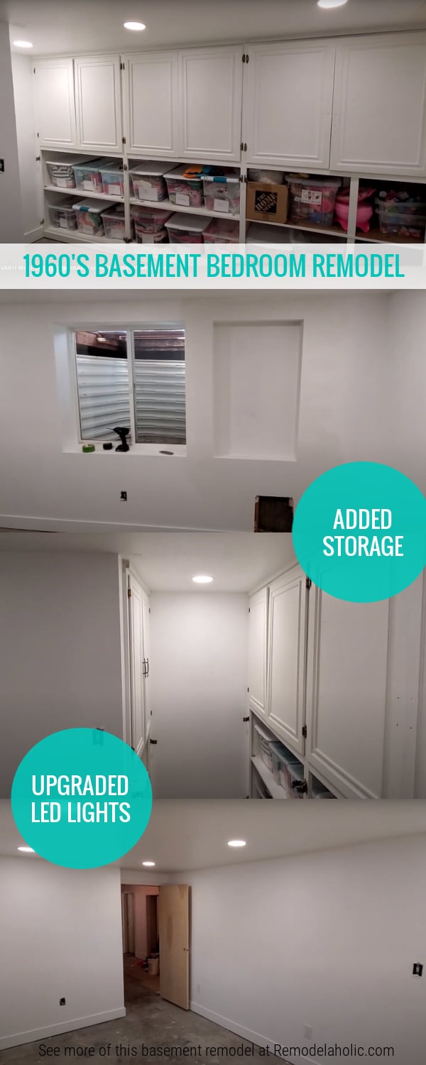 1960-as évek alagsori hálószobájának átalakítása új LED-es lámpákkal, beépített tárolóval #remodelaholic