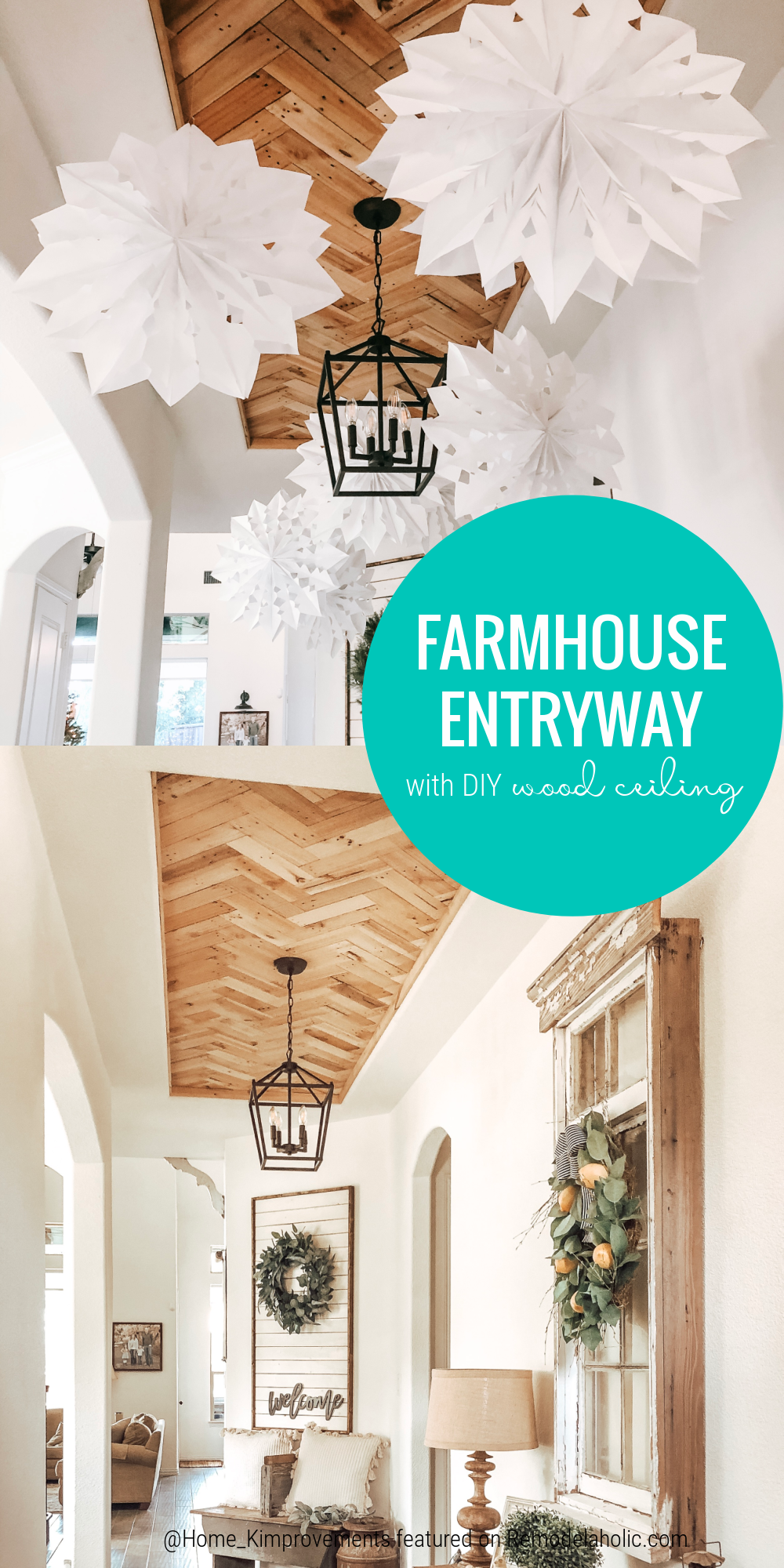 Inexpensive DIY Herringbone Wood Ceiling Using Pallets | Remodelaholic