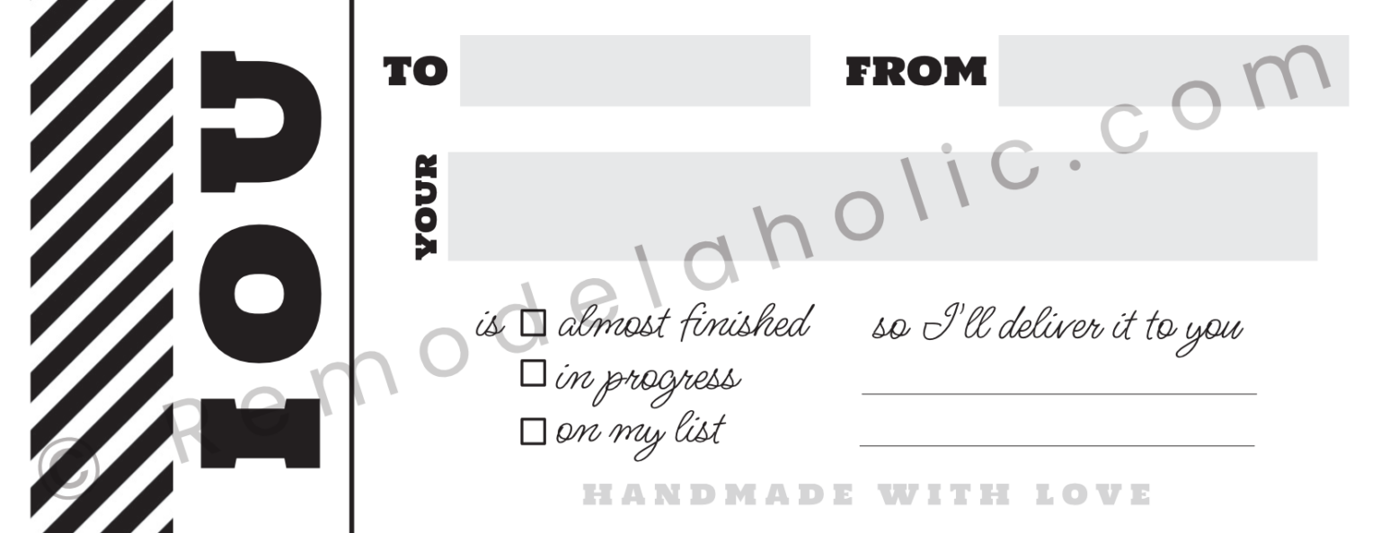 Remodelaholic Free Printable IOU Coupons for Handmade Gifts or Remodelaholic Free Printable IOU Coupons for Handmade Gifts or
