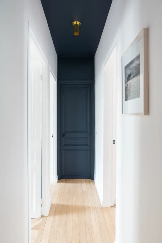 How to Decorate a Hallway: Accent Wall And Ceiling In Long Narrow Hallway