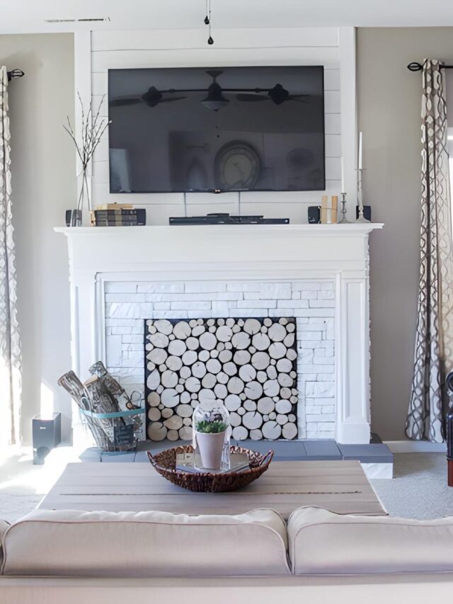 Living Room With DIY Faux Fireplace Blesser House Featured On @Remodelaholic 050339